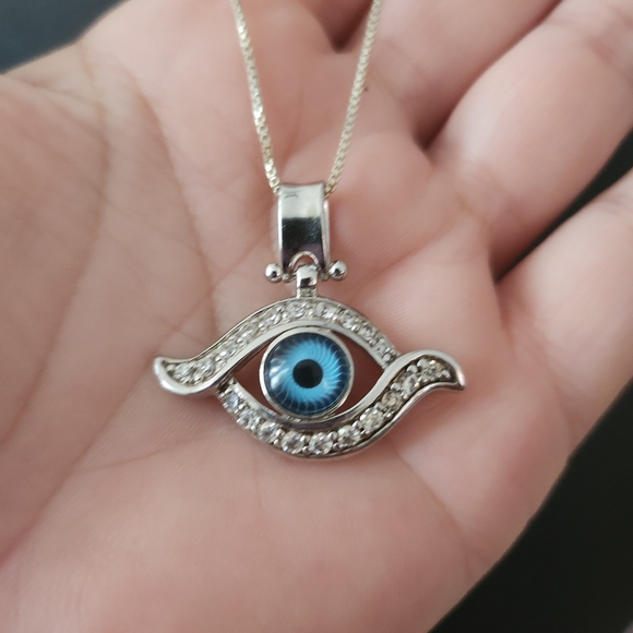 Silver 925 Rhodium Plated Evil Eye Blue Iris Pendant  925 Sterling Silver necklace with evil eye pendant